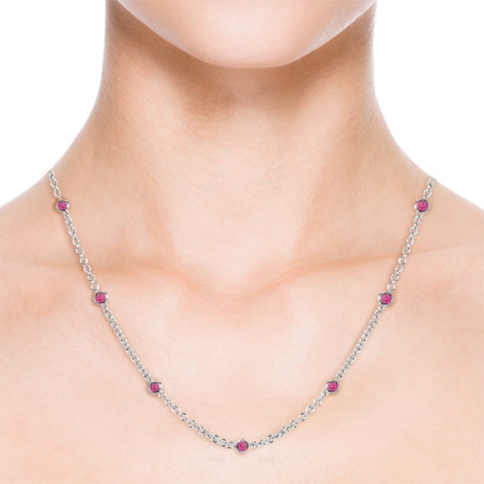 3mm AAA Round Pink Sapphire Station Necklace in White Gold Product Image