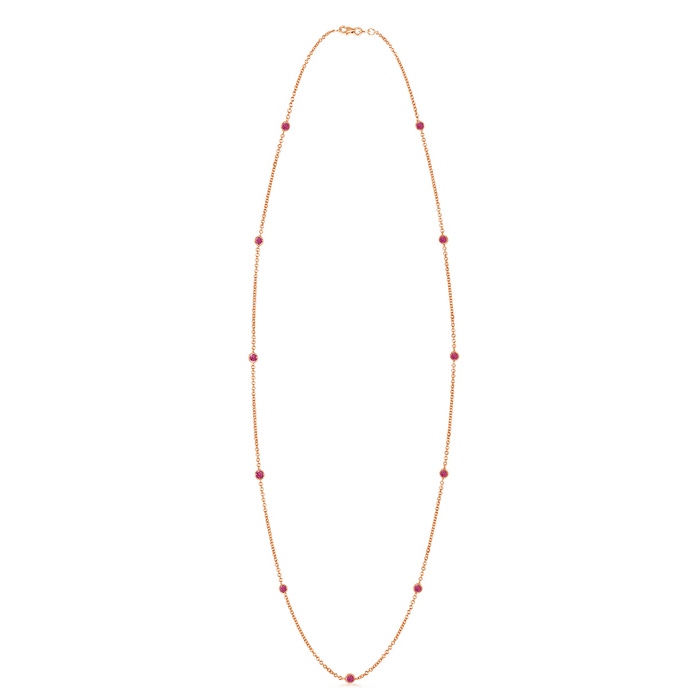3mm AAAA Round Pink Sapphire Station Necklace in Rose Gold