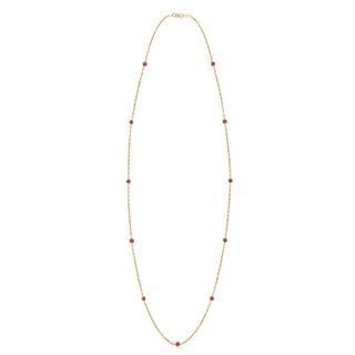 3mm AAAA Round Pink Sapphire Station Necklace in Yellow Gold