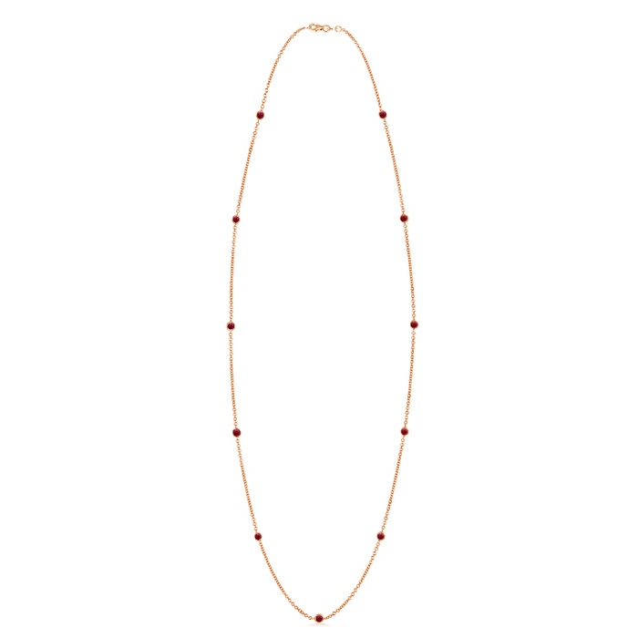 3mm A Round Ruby Station Necklace in Rose Gold 