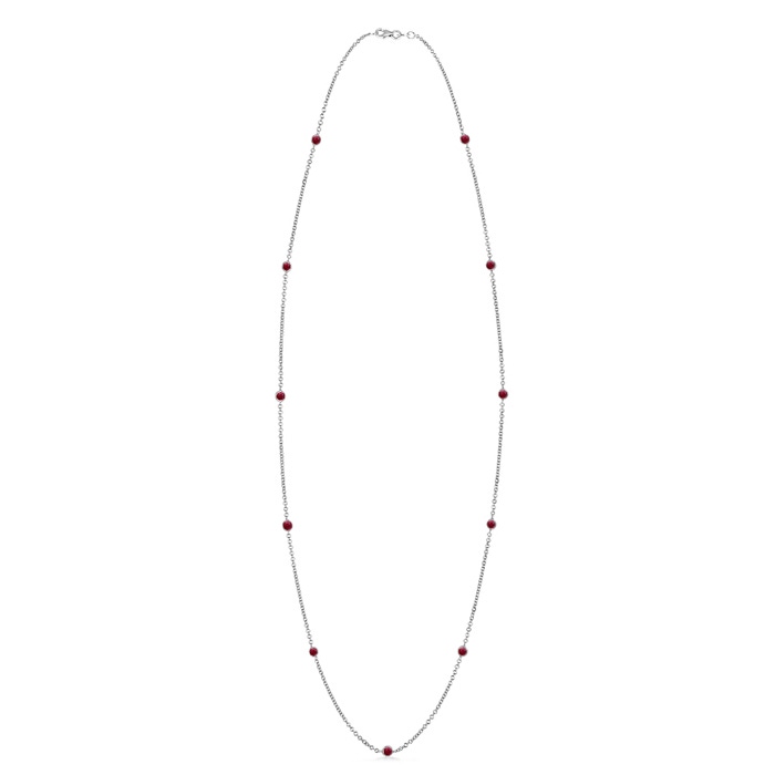 3mm A Round Ruby Station Necklace in White Gold 