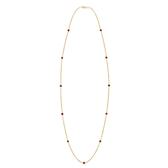 3mm A Round Ruby Station Necklace in Yellow Gold 