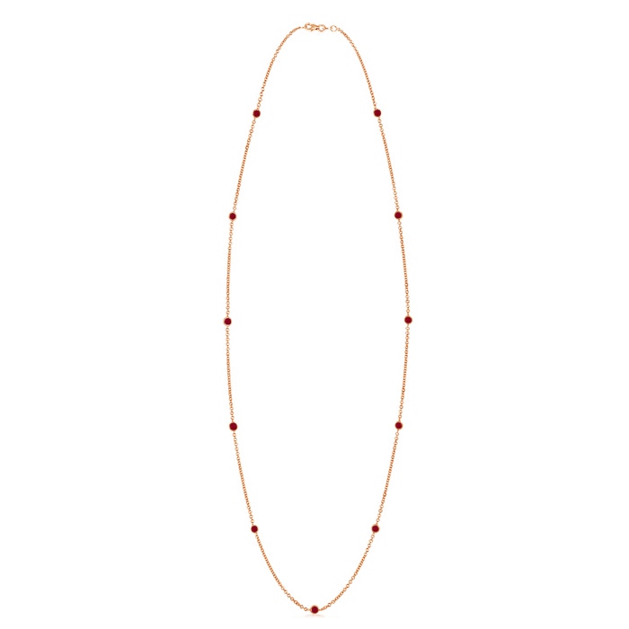 3mm AA Round Ruby Station Necklace in 10K Rose Gold 