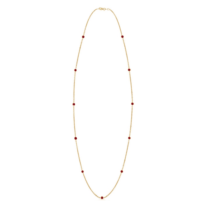 3mm AA Round Ruby Station Necklace in Yellow Gold 