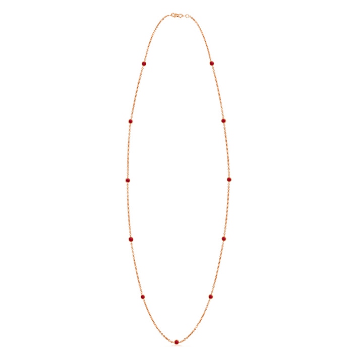 3mm AAA Round Ruby Station Necklace in Rose Gold 