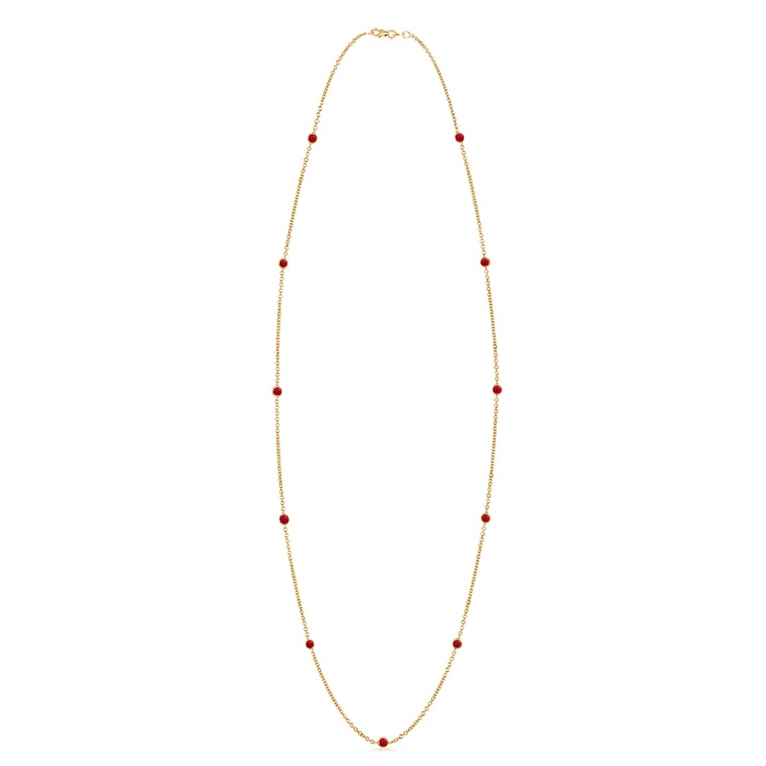 3mm AAA Round Ruby Station Necklace in Yellow Gold 