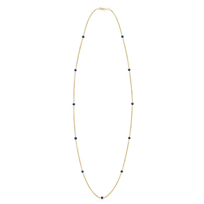 3mm AAA Round Blue Sapphire Station Necklace in Yellow Gold