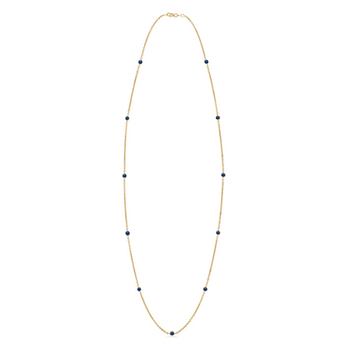 3mm AAA Round Blue Sapphire Station Necklace in Yellow Gold 