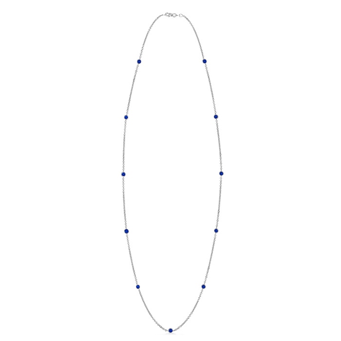 3mm AAAA Round Blue Sapphire Station Necklace in White Gold 