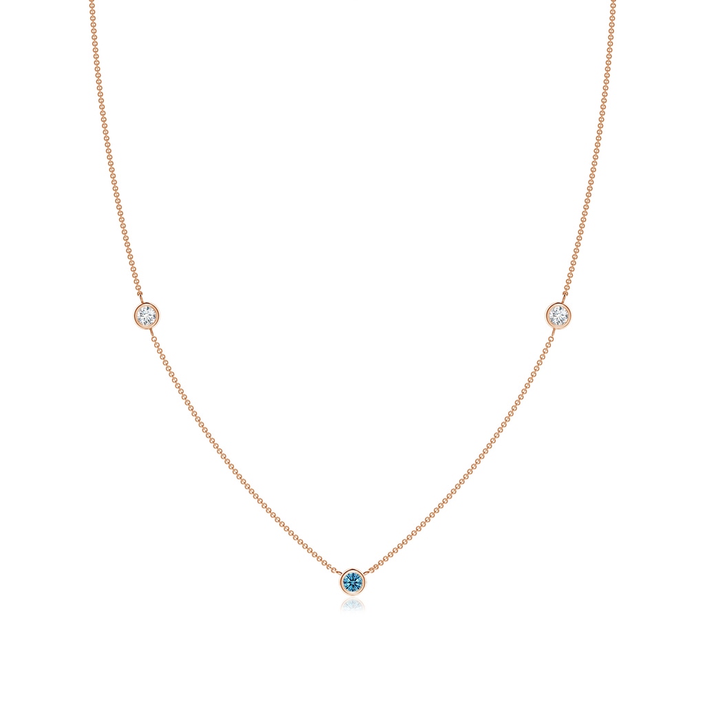 3mm AAAA Bezel-Set Round Fancy Intense Blue and White Diamond Chain Necklace in Rose Gold
