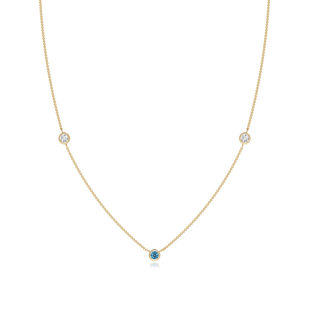 3mm AAAA Bezel-Set Round Fancy Intense Blue and White Diamond Chain Necklace in Yellow Gold