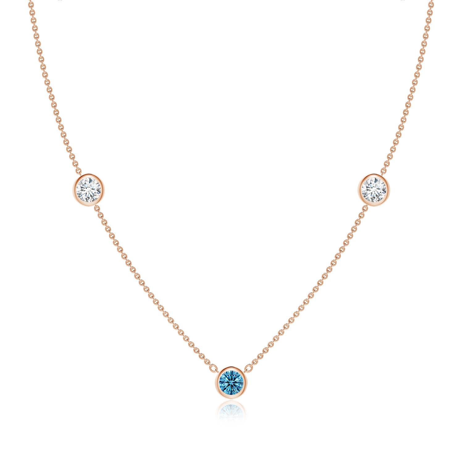 Angara 1.5 CTW Bezel-Set Round Fancy Intense Blue and White Diamond Chain Necklace in 18K Rose Gold