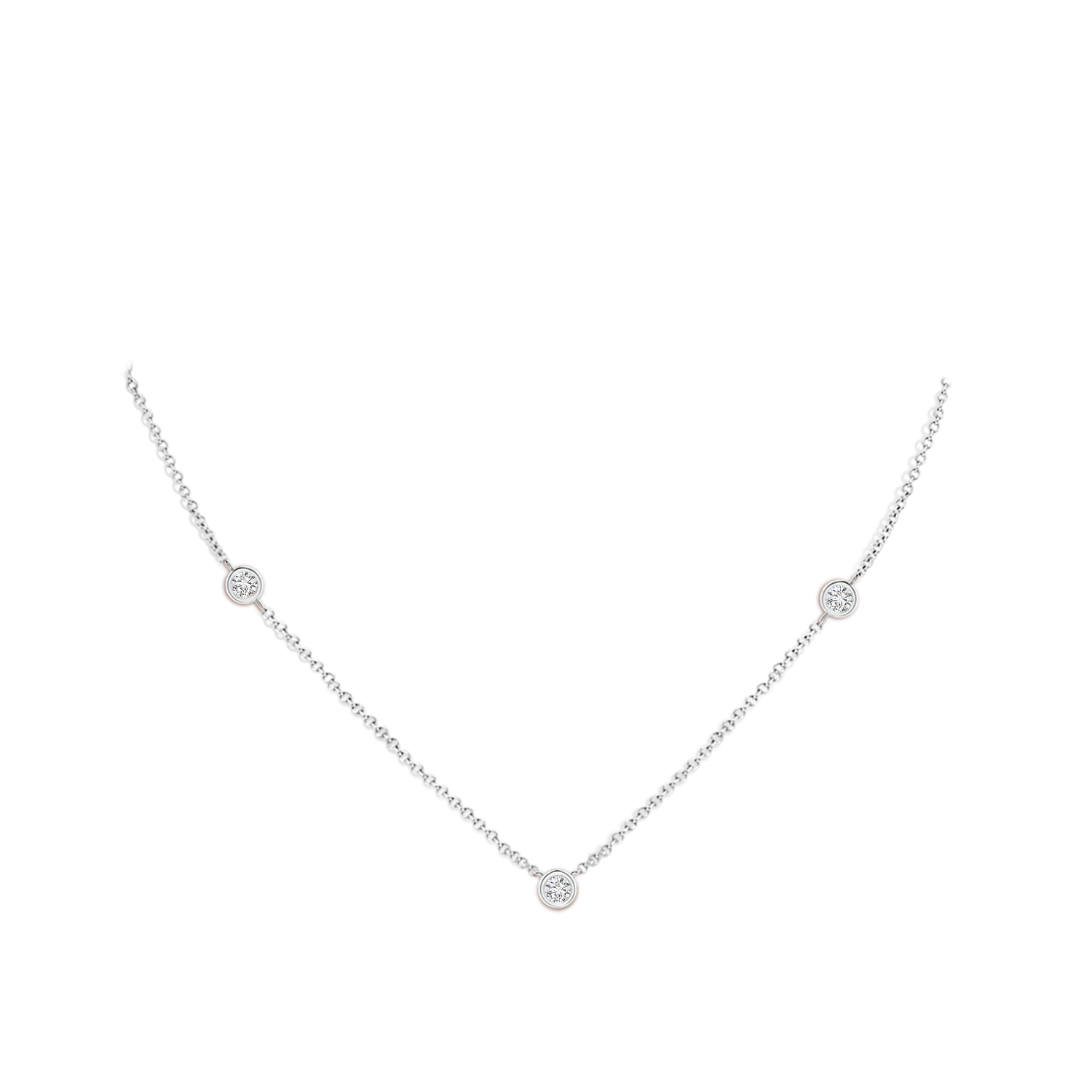 3mm HSI2 Bezel-Set Round Diamond Chain Necklace in 18K White Gold - body_neck
