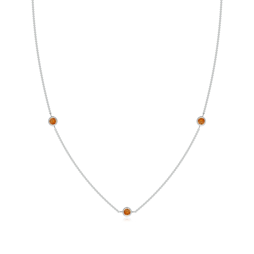 3mm AAA Bezel-Set Round Orange Sapphire Chain Necklace in White Gold