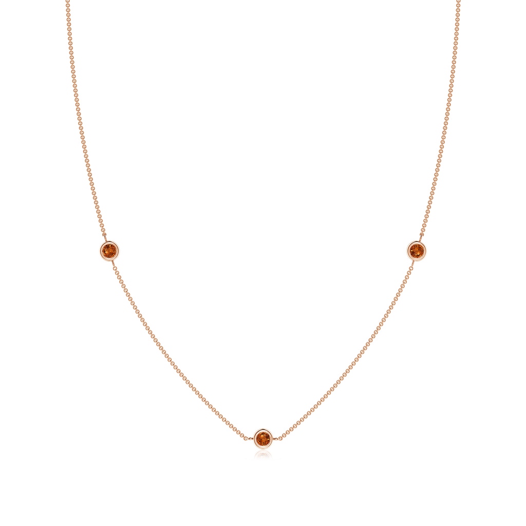3mm AAAA Bezel-Set Round Orange Sapphire Chain Necklace in Rose Gold