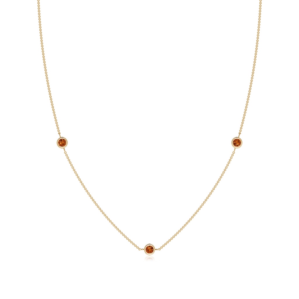 3mm AAAA Bezel-Set Round Orange Sapphire Chain Necklace in Yellow Gold