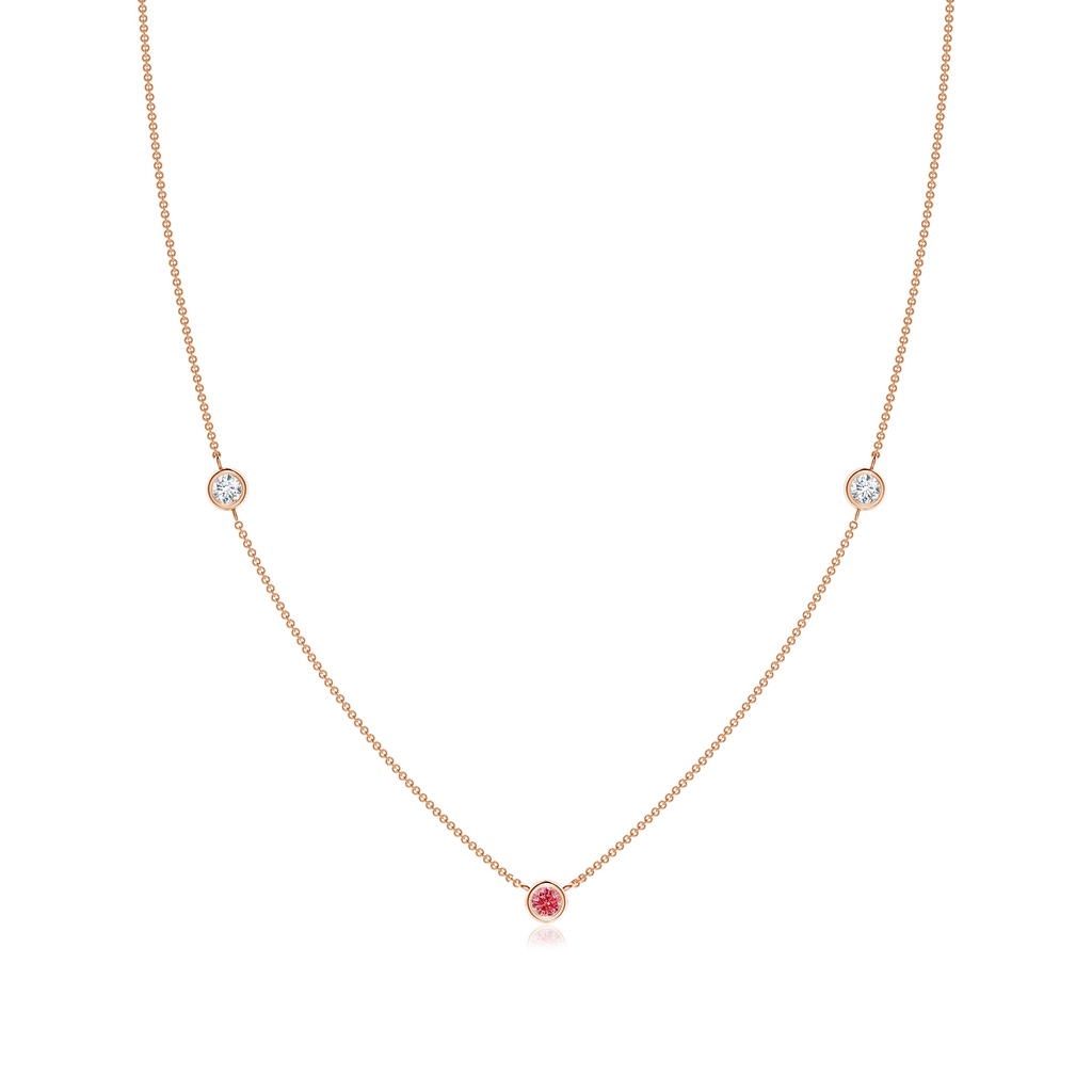 3mm AAAA Bezel-Set Round Fancy Intense Pink and White Diamond Chain Necklace in Rose Gold