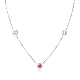 5.1mm AAAA Bezel-Set Round Fancy Intense Pink and White Diamond Chain Necklace in P950 Platinum