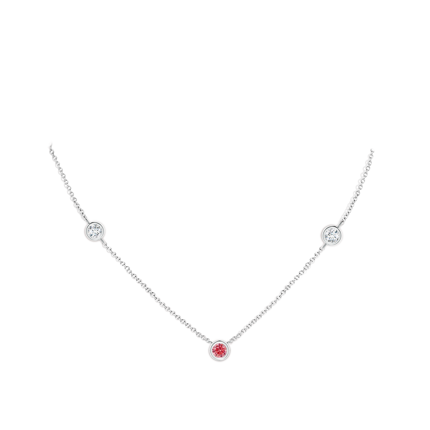 5.1mm AAAA Bezel-Set Round Fancy Intense Pink and White Diamond Chain Necklace in White Gold - body_neck