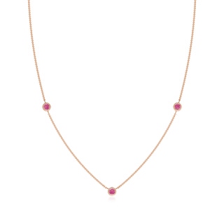 3mm AAA Bezel-Set Round Pink Sapphire Chain Necklace in Rose Gold