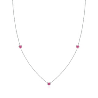 3mm AAA Bezel-Set Round Pink Sapphire Chain Necklace in White Gold