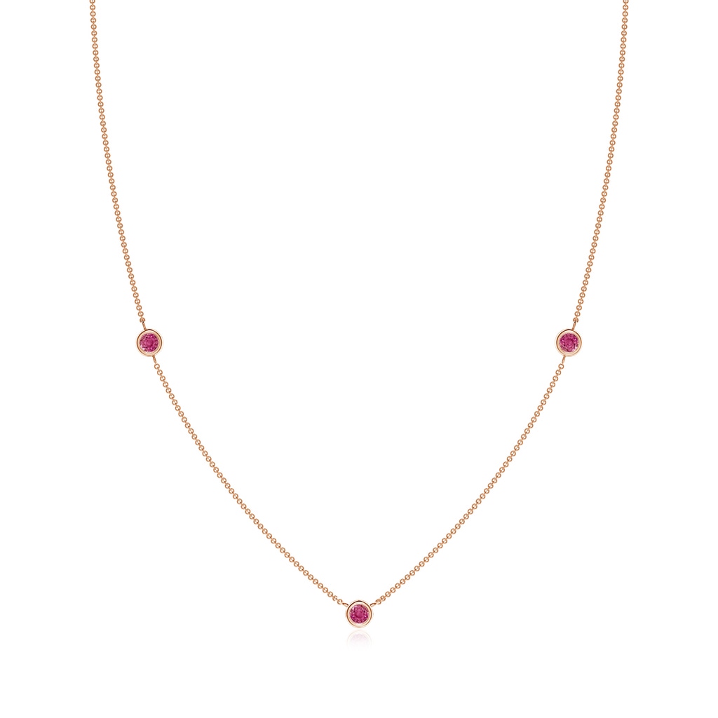 3mm AAAA Bezel-Set Round Pink Sapphire Chain Necklace in Rose Gold