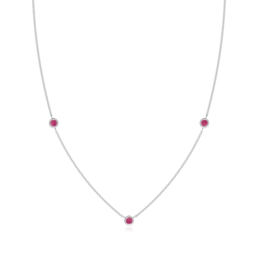 3mm AAAA Bezel-Set Round Pink Sapphire Chain Necklace in White Gold 