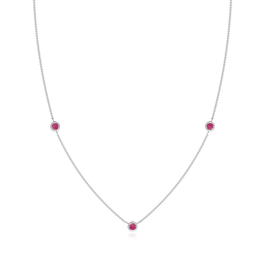 3mm AAAA Bezel-Set Round Pink Sapphire Chain Necklace in White Gold