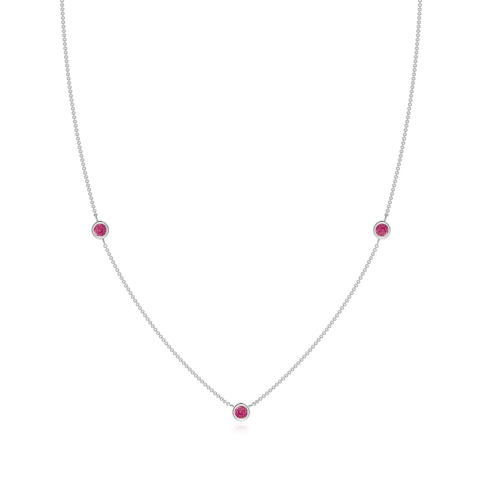 3mm AAAA Bezel-Set Round Pink Sapphire Chain Necklace in White Gold 