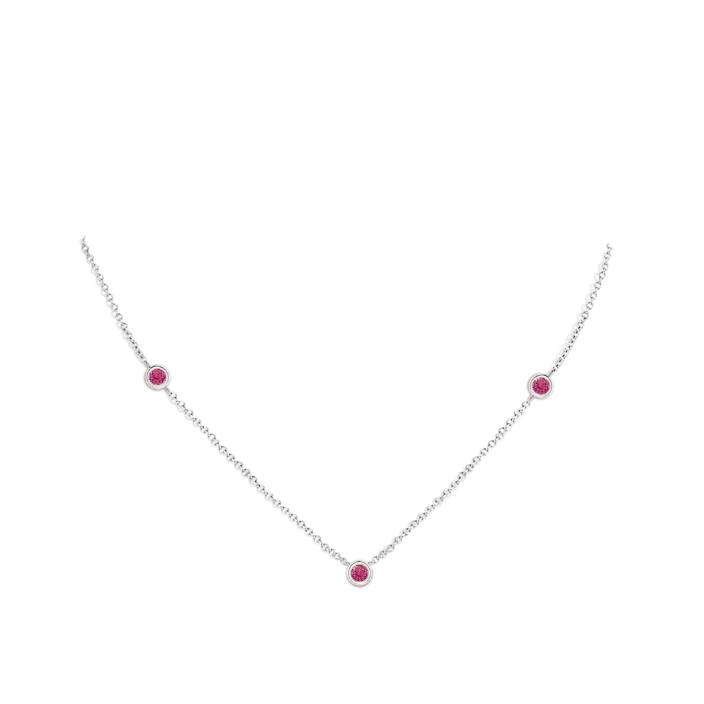 3mm AAAA Bezel-Set Round Pink Sapphire Chain Necklace in White Gold Body-Neck