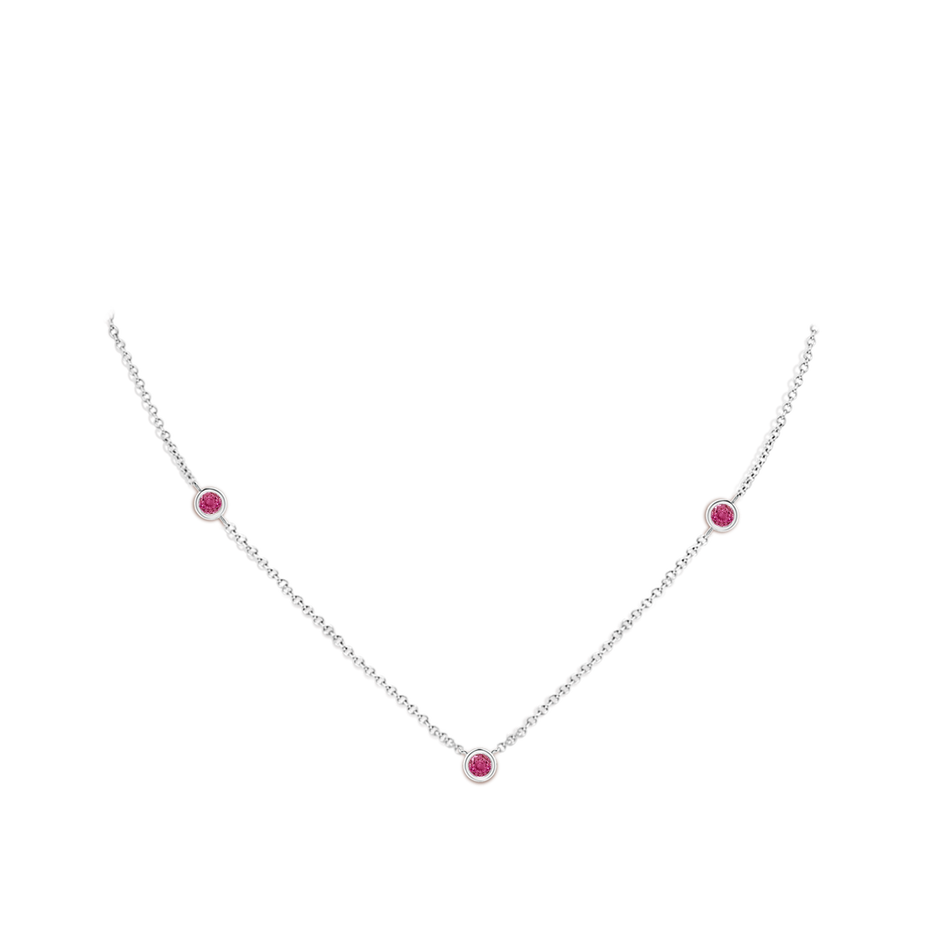 3mm AAAA Bezel-Set Round Pink Sapphire Chain Necklace in White Gold body-neck