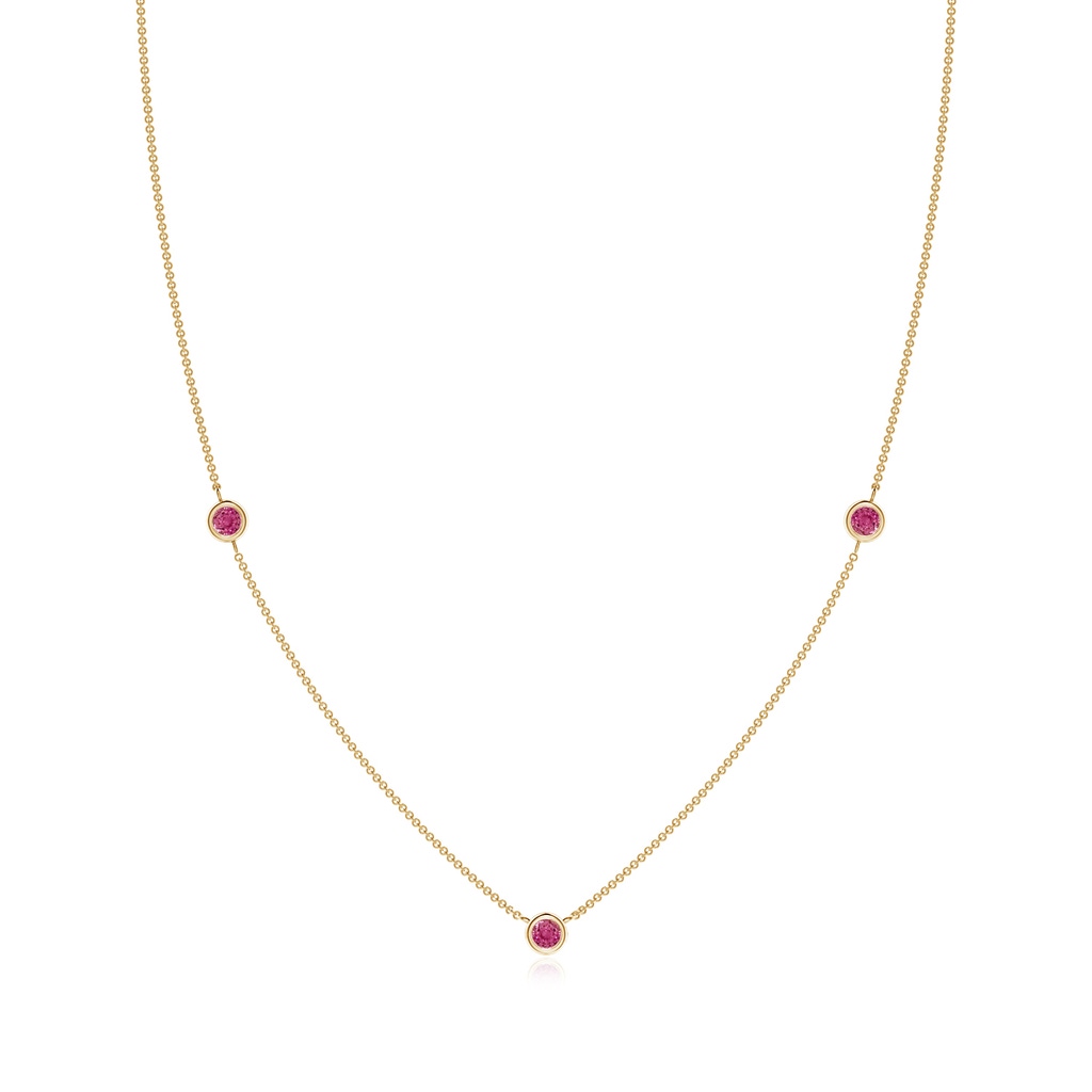 3mm AAAA Bezel-Set Round Pink Sapphire Chain Necklace in Yellow Gold