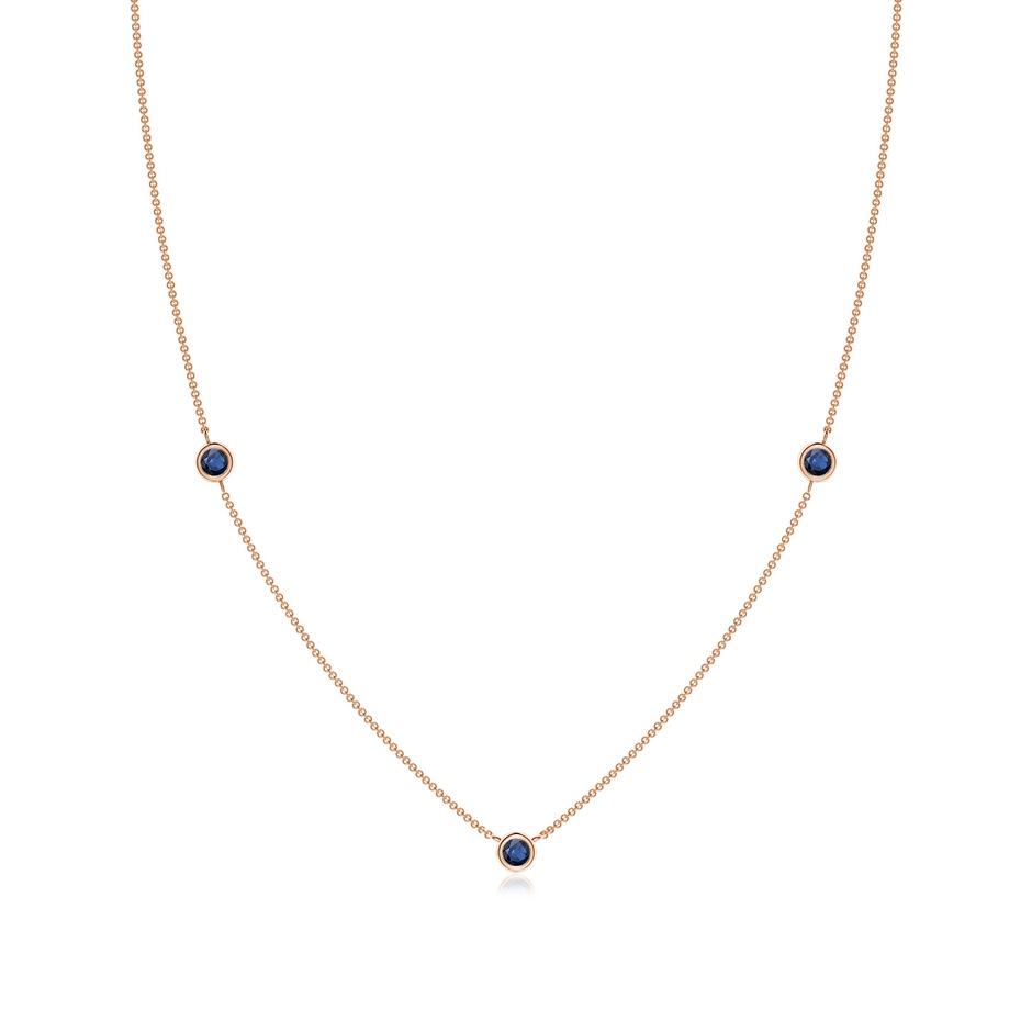 3mm AA Bezel-Set Round Blue Sapphire Chain Necklace in Rose Gold 