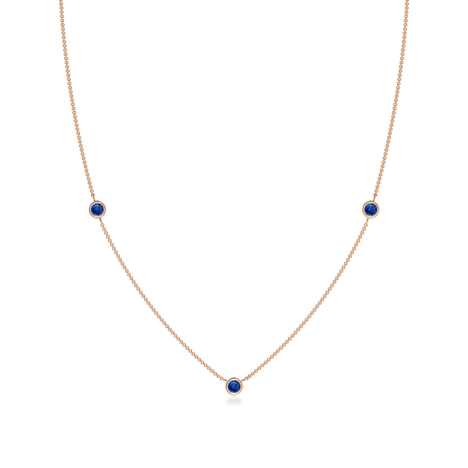 3mm AAA Bezel-Set Round Blue Sapphire Chain Necklace in 18K Rose Gold 