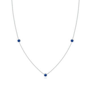 3mm AAA Bezel-Set Round Blue Sapphire Chain Necklace in White Gold