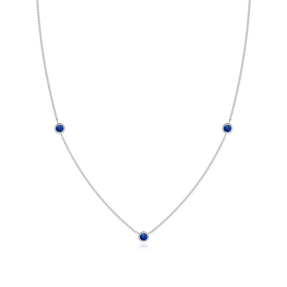 3mm AAA Bezel-Set Round Blue Sapphire Chain Necklace in White Gold 
