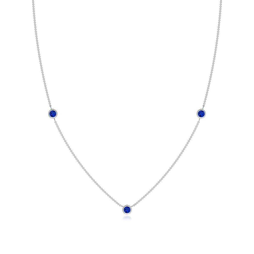 3mm AAAA Bezel-Set Round Blue Sapphire Chain Necklace in White Gold