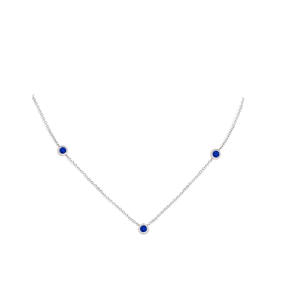 3mm AAAA Bezel-Set Round Blue Sapphire Chain Necklace in White Gold pen