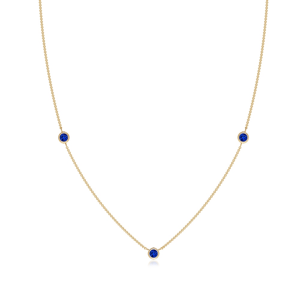 3mm AAAA Bezel-Set Round Blue Sapphire Chain Necklace in Yellow Gold