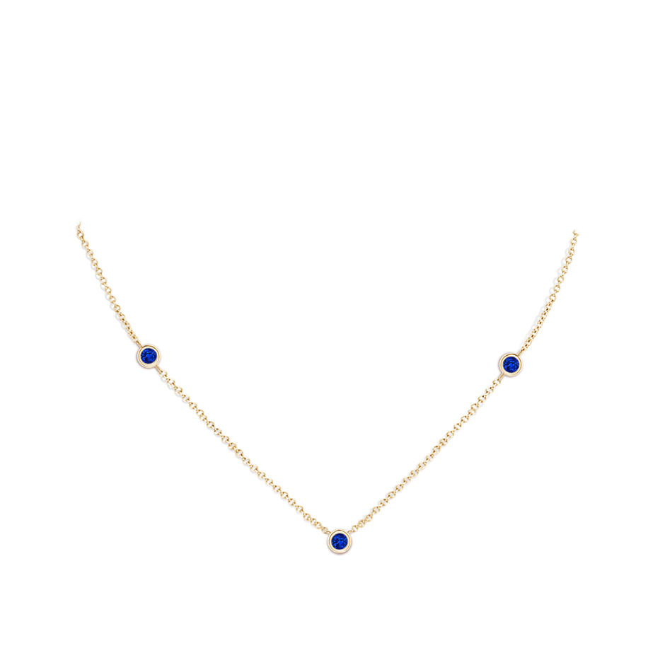 3mm AAAA Bezel-Set Round Blue Sapphire Chain Necklace in Yellow Gold pen