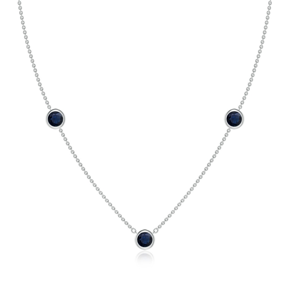 5mm A Bezel-Set Round Blue Sapphire Chain Necklace in White Gold 