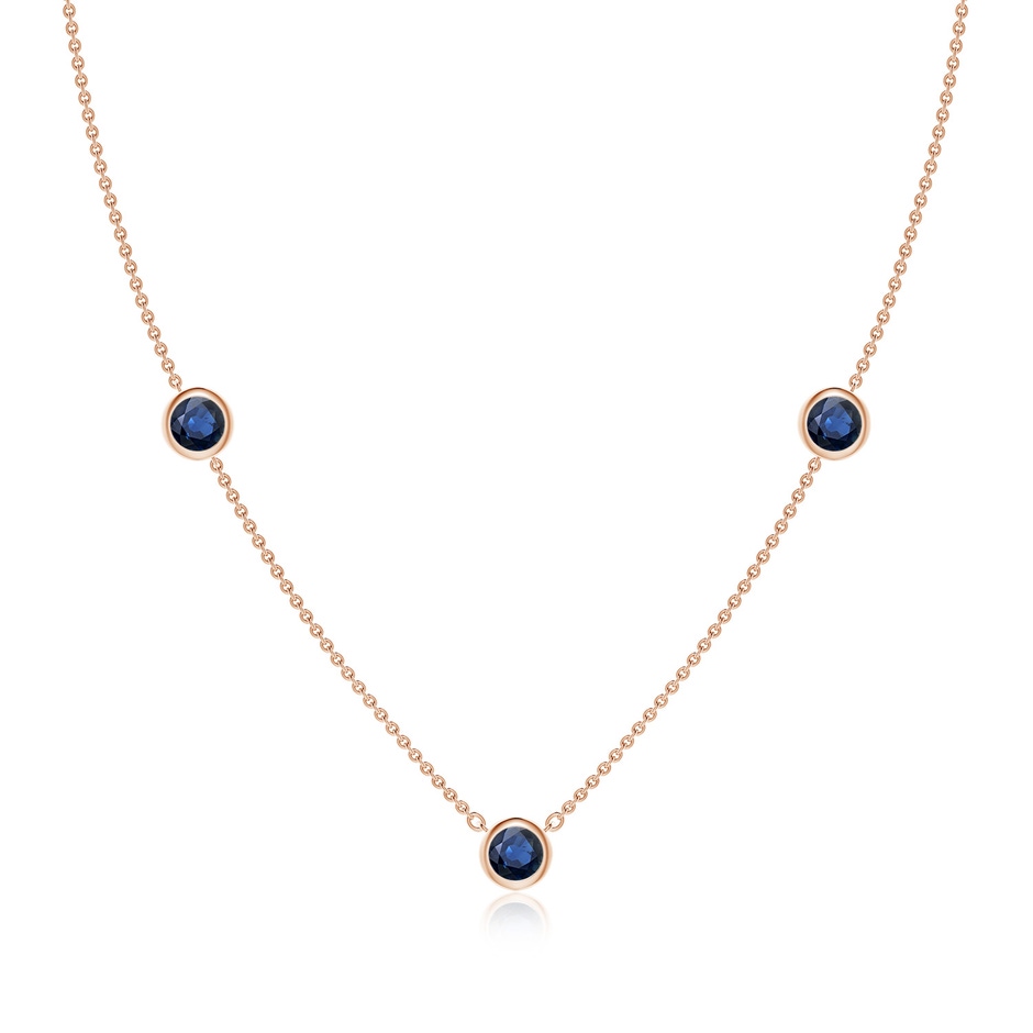 5mm AA Bezel-Set Round Blue Sapphire Chain Necklace in Rose Gold 