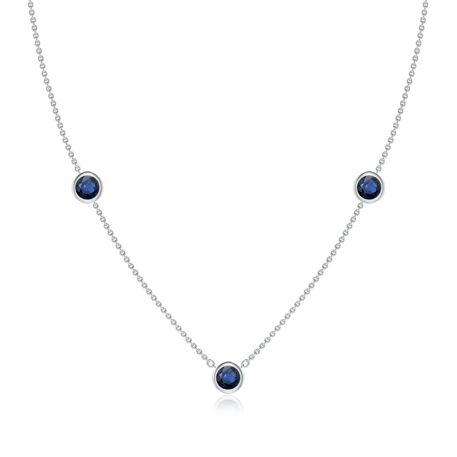 5mm AA Bezel-Set Round Blue Sapphire Chain Necklace in White Gold 