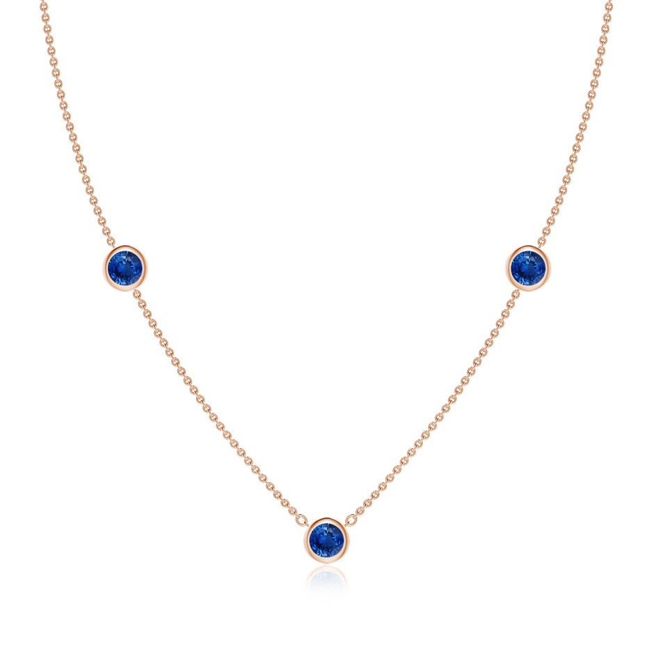 5mm AAA Bezel-Set Round Blue Sapphire Chain Necklace in Rose Gold 