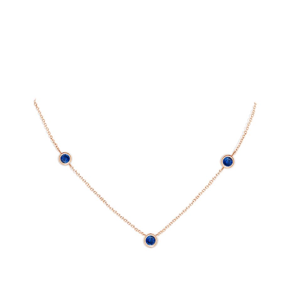 5mm AAA Bezel-Set Round Blue Sapphire Chain Necklace in Rose Gold pen