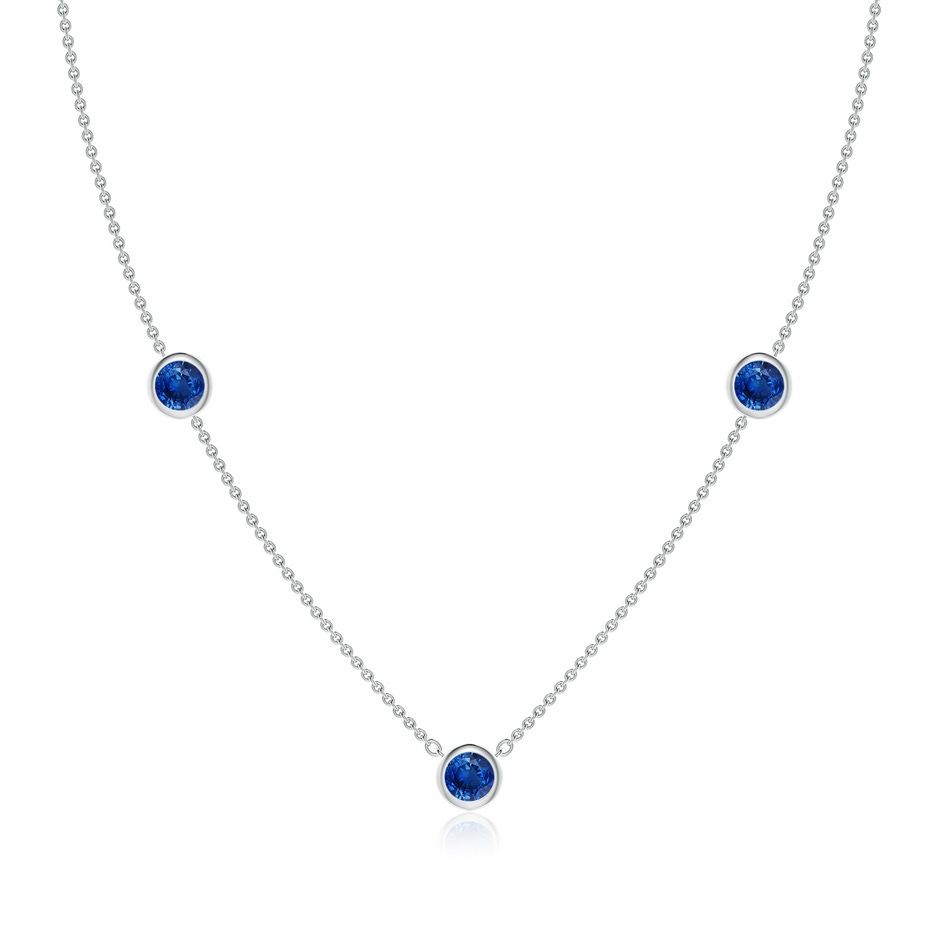 5mm AAA Bezel-Set Round Blue Sapphire Chain Necklace in White Gold 