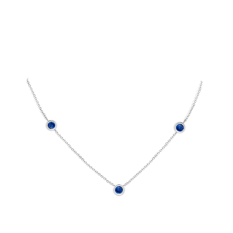 5mm AAA Bezel-Set Round Blue Sapphire Chain Necklace in White Gold pen