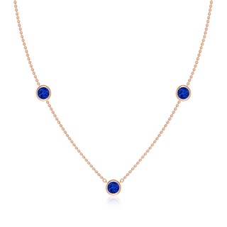 5mm AAAA Bezel-Set Round Blue Sapphire Chain Necklace in 18K Rose Gold