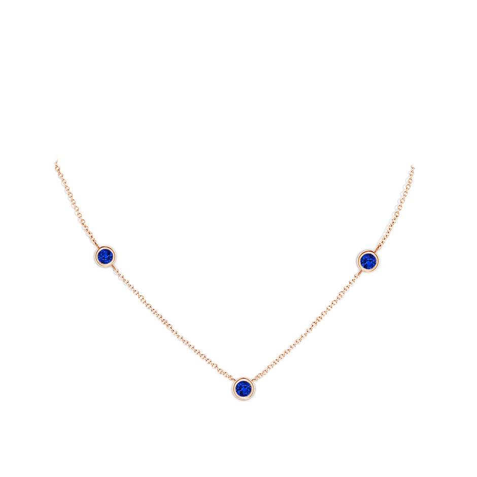 5mm AAAA Bezel-Set Round Blue Sapphire Chain Necklace in Rose Gold pen