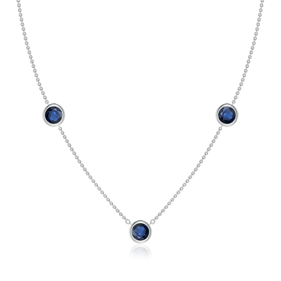 6mm AA Bezel-Set Round Blue Sapphire Chain Necklace in White Gold 